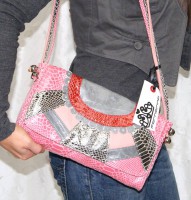 Fornarina Pink & Grey Patchwork Shoulder Bag PELLE